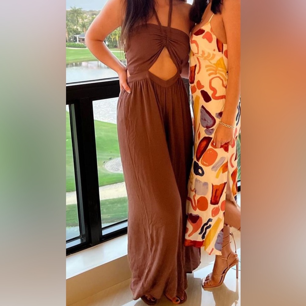 Brown jumpsuit with middle cut out
